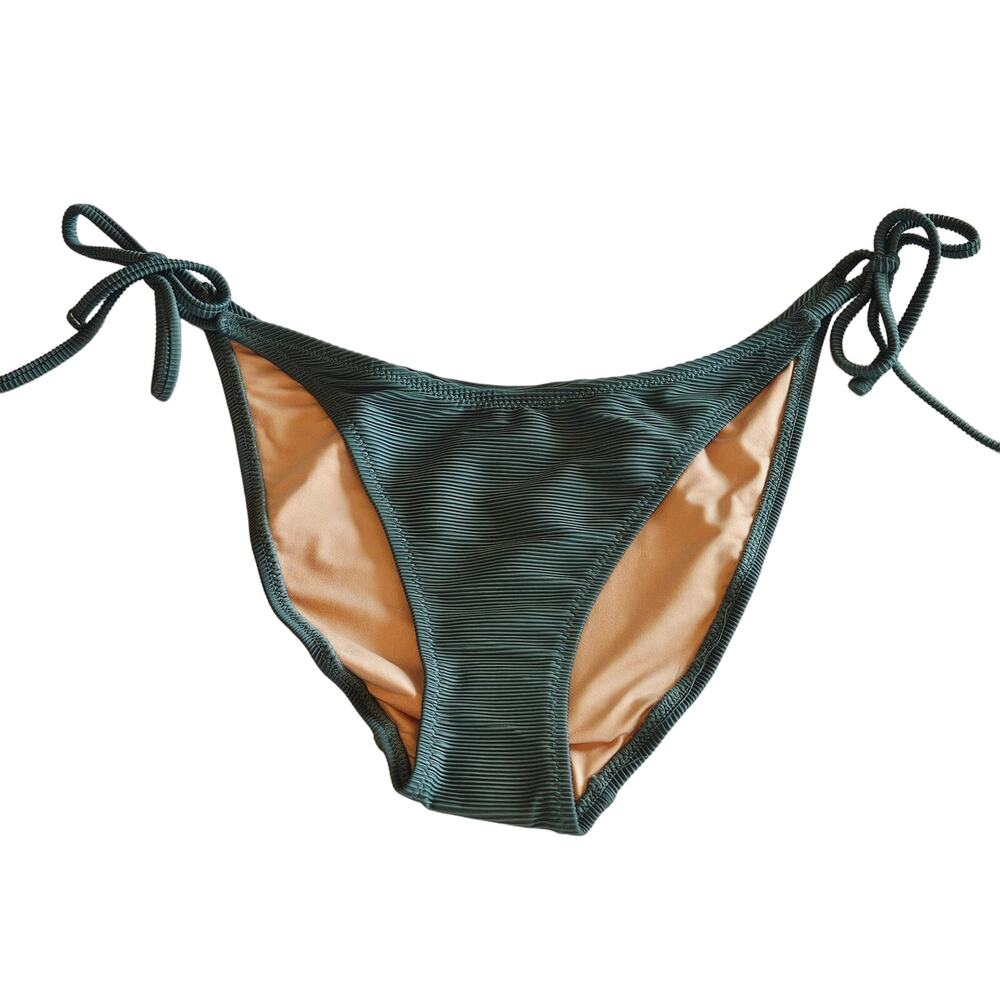 J Crew Ribbed Curved-Waist‎ Cheeky String Bikini Bottom Green Womens Medium Swim